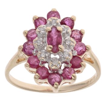 9ct Yellow Gold 0.08ct Diamond And Ruby Cluster Ring