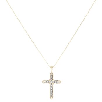 9ct Yellow Gold Cubic Zirconia Cross Pendant And Chain 18"