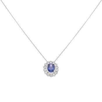 9ct White Gold Purple Gemstone and Cubic Zirconia Cluster Pendant and Chain 18"