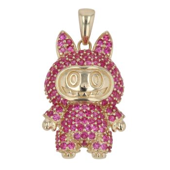 14ct Yellow Gold Pink Gemstone Bunny Pendant