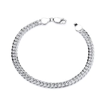 Sterling Silver Men's Diamond Cut Double Curb 8.5" Bracelet