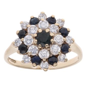 9ct Yellow Gold Sapphire and Cubic Zirconia Cluster Ring