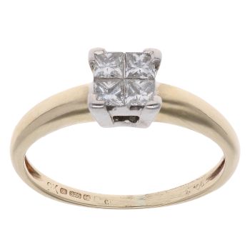 9ct Yellow Gold 0.35ct Princess Cut Diamond Cluster Ring