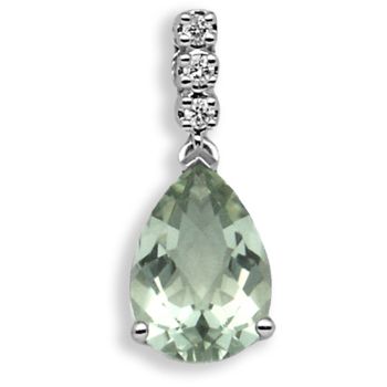 18 Carat White Gold Diamond-5pt Green Amethyst-1.78ct Pendant