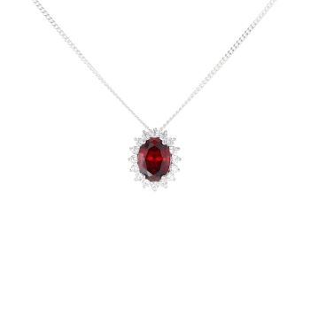 Silver Red Gemstone And Cubic Zirconia Cluster Pendant And Chain 18" By Icesia