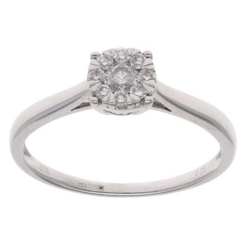 9ct White Gold 0.25ct Brilliant Cut Diamond Cluster Ring