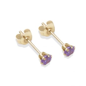 9ct yellow gold 3mm amethyst CZ stud Earrings