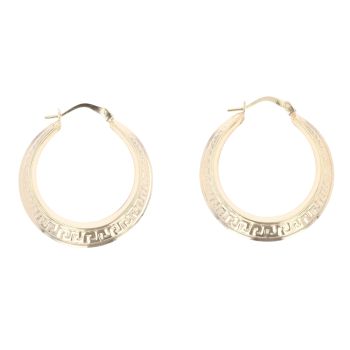 9ct Yellow Gold Greek Key Pattern Creole Earrings