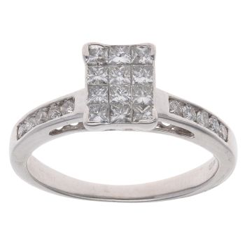 18ct White Gold 0.75ct Princess and Brilliant Cut Cluster Ring