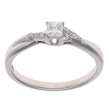 9ct White Gold 0.25ct Princess And Brilliant Cut Diamond Solitaire Ring