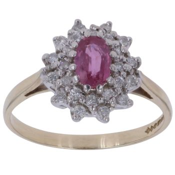 9ct Yellow Gold 0.25ct Diamond and Pink Sapphire Cluster Ring