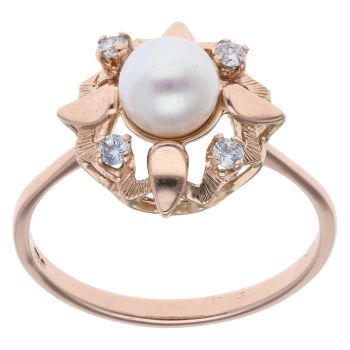 14ct Rose Gold Pearl And Cubic Zirconia Ring