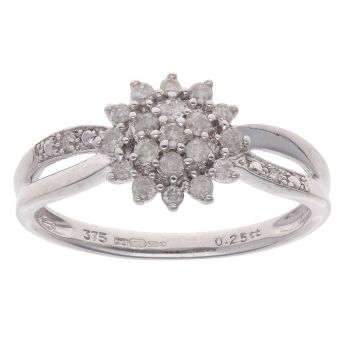 9ct White Gold 0.25ct Brilliant Cut Diamond Cluster Ring