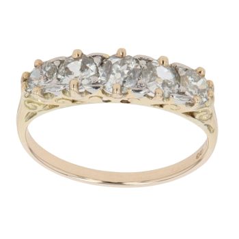 9ct Yellow Gold 1.20ct Brilliant Cut Diamond Five Stone Ring