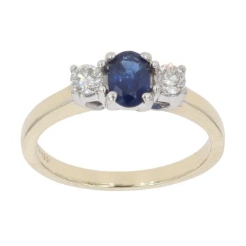 9ct Yellow Gold Sapphire and 0.26ct Diamond Single Stone Ring