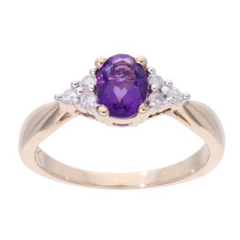 9ct Yellow Gold Created Amethyst And Diamond Stone Set Ring