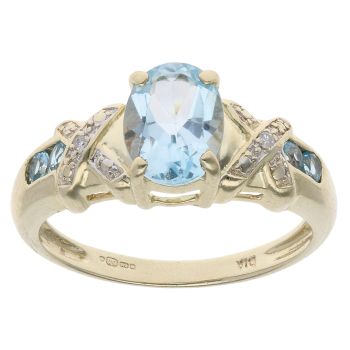 9ct Yellow And White Gold 0.02ct Diamonds And Blue Topaz Ring