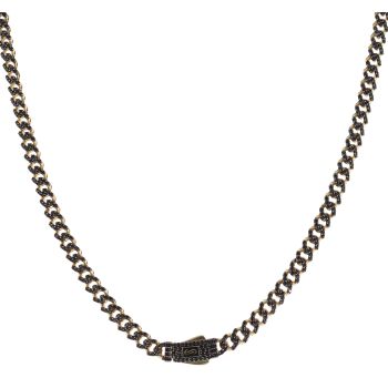 14ct Yellow Gold Monaco Classic Black Pave Lock Curb Chain 22"