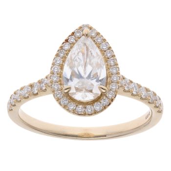 Lab Grown 9ct Yellow Gold 1.75ct Pear And Brilliant Cut Diamond Cluster Ring