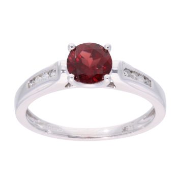 9ct White Gold Garnet and Diamond Circular Ring