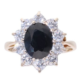 9ct Yellow Gold Sapphire and Cubic Zirconia Cluster Ring