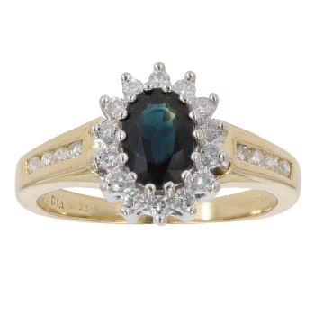 18ct Yellow Gold Sapphire and 0.33c Diamond Cluster Ring