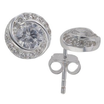 Silver Cubic Zirconia Knot Stud Earrings By Icesia