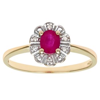 9ct Yellow Gold Ruby and Diamond Ring