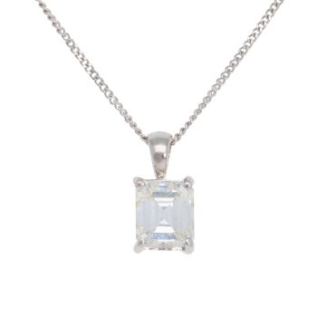 18ct White Gold 1.75ct Emerald Cut Diamond Solitaire Pendant and Chain 18"