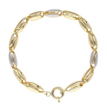 14ct Yellow and White Gold Textured Fancy Bracelet 8"