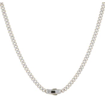14ct Yellow Gold Monaco Curb Classic Full Cubic Zirconia Pave Lock Chain 20"