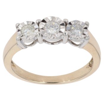 9ct Yellow Gold 0.25ct Brilliant Cut Diamond Trilogy Ring