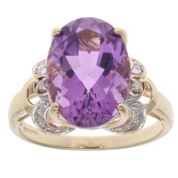 9ct Yellow Gold 0.05ct Dimond And Amethyst Ring