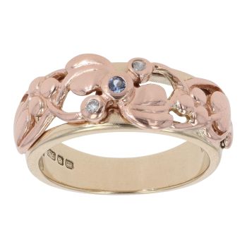 9ct Yellow And Rose Gold 0.05ct Diamond And Tanzanite Tree Of Life Clogau Ring