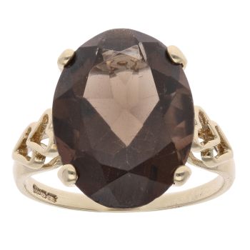 9ct Yellow Gold Smoky Quartz Single Stone Ring
