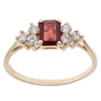 9ct Yellow Gold Garnet And Cubic Zirconia Cluster Ring