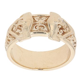 9ct Yellow Gold Patterned Double Buckle Ring