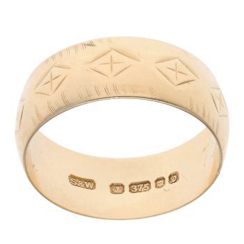 9ct Yellow Gold Patterned Wedding Band 7mm