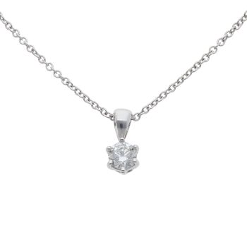 18ct White Gold 0.33ct Brilliant Cut Diamond Solitaire Pendant And Chain 18"