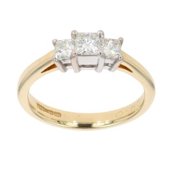 18ct Yellow Gold 0.50ct Princess Cut Diamond Trilogy Ring