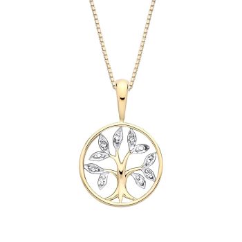 18ct Yellow ﻿Gold on Sterling Silver Diamond Tree of Life Pendant Necklace