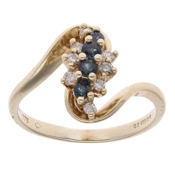 9ct Yellow Gold 0.10ct Diamond and Sapphire Twist Ring