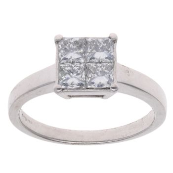 18ct White Gold 0.80ct Princess Cut Diamond Cluster Ring