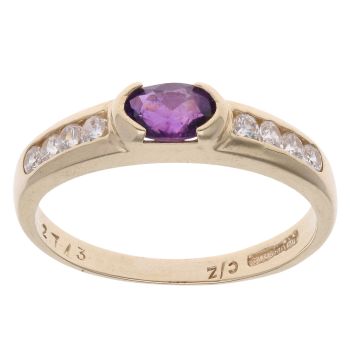 9ct Yellow Gold Amethyst And Cubic Zirconia Dress Ring