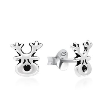 Silver 7x7.5mm Reindeer Stud Earrings