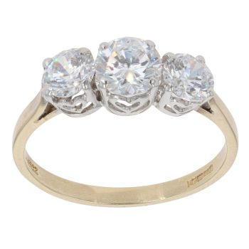 14ct Yellow Gold Cubic Zirconia Three Stone Ring