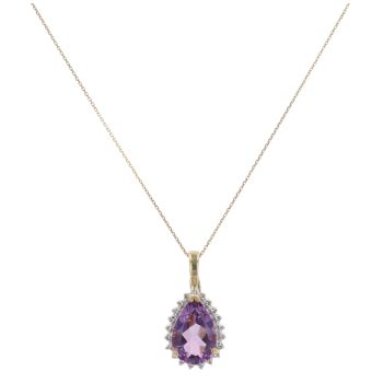 9ct Yellow Gold 0.10ct Diamond And Amethyst Cluster Pendant And Chain 18"