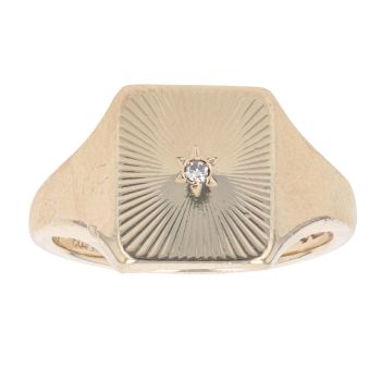 9ct Yellow Gold 0.02ct Diamond Patterned Signet Ring