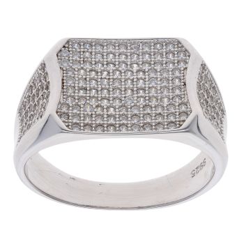Silver Cubic Zirconia Signet Ring By Icesia
