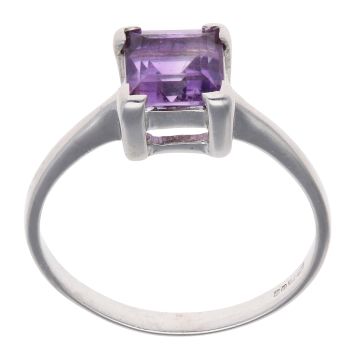 9ct White Gold Single Stone Amethyst Ring
